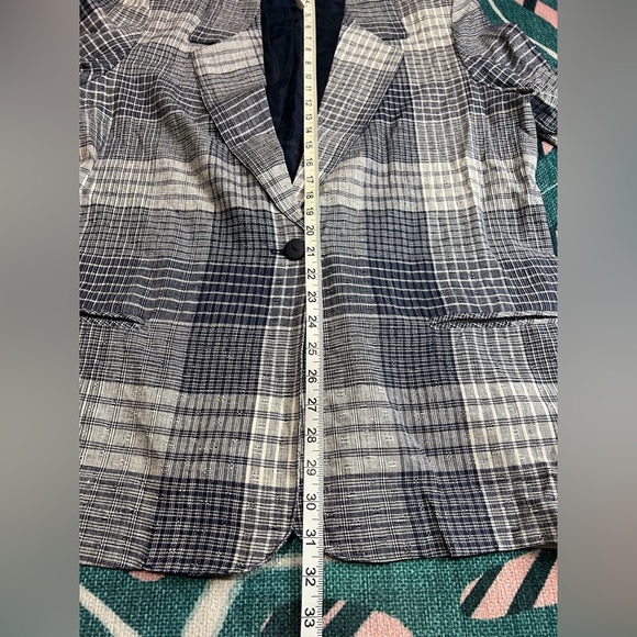 Vintage T.R. Bentley Linen Blend Single Button Plaid Navy Blazer Jacket - Picture 10 of 11